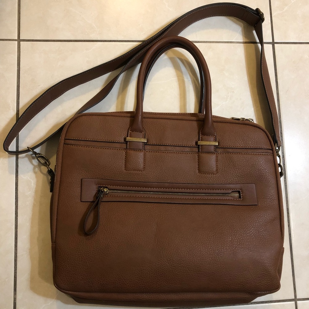 Brown Faux Leather Messenger Bag